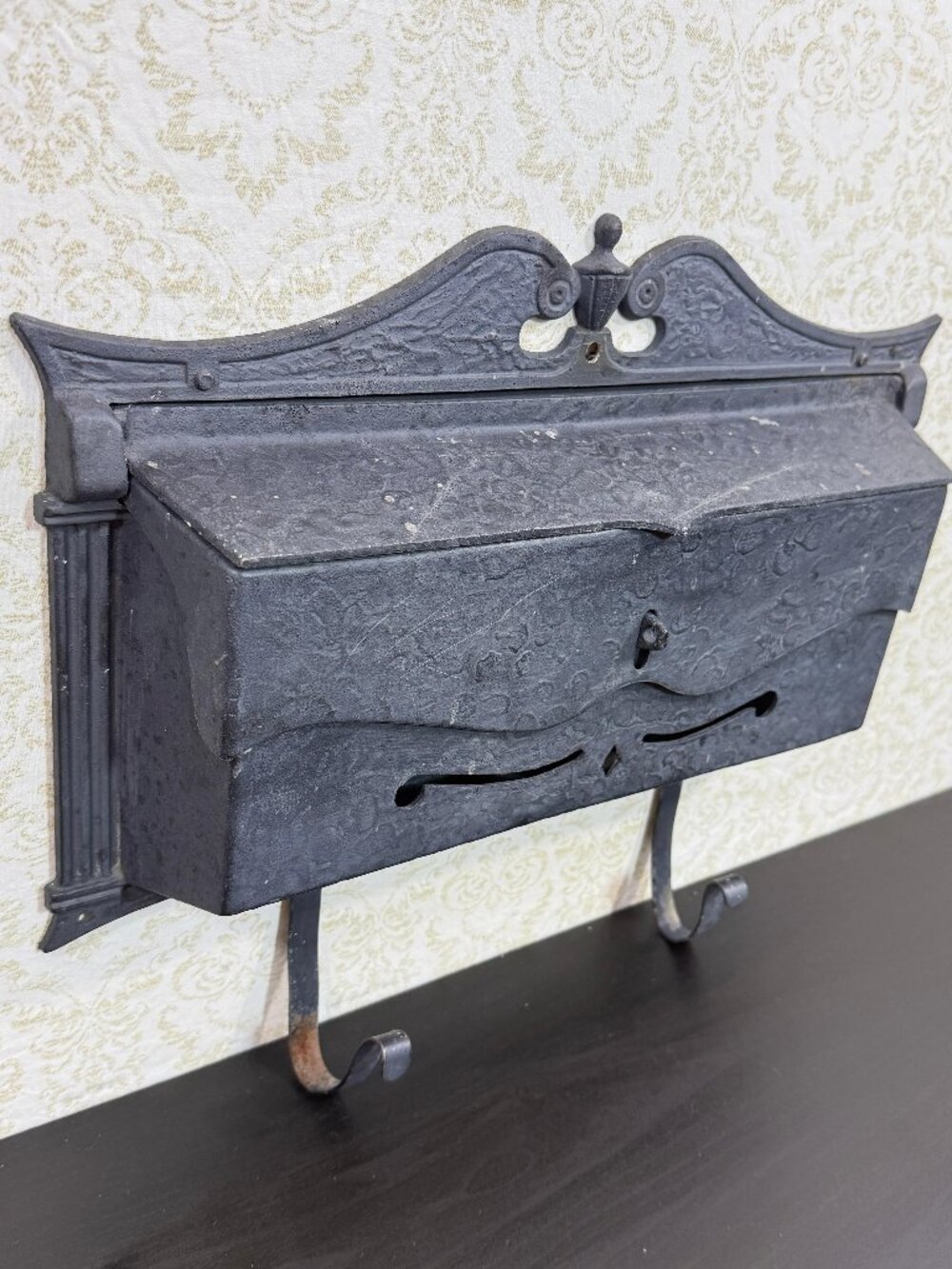 Vintage Iron Mailbox, Antique Metal Letter Box, Wall Mount Mail Catcher.